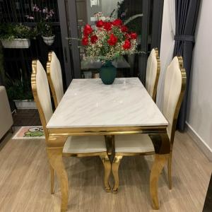Bộ bàn ghế ăn hiện đại luxury mặt đá nhập khẩu CEN-A03