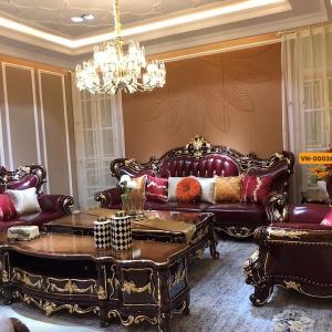 Sofa Tân Cổ Điển CEN-0003 - Gỗ Mun, Da Bò Bắc Âu (Liên hệ Zalo 081.902.9111 để được Giá Tốt)