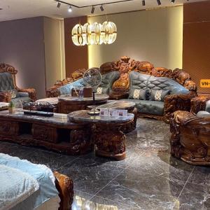 Sofa Tân Cổ Điển CEN-w161 - Gỗ Mun, Da Bò Bắc Âu (Liên hệ Zalo 081.902.9111 để được Giá Tốt)