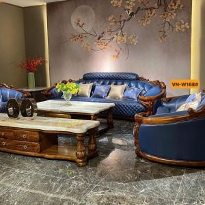Sofa Tân Cổ Điển CEN-w168 - Gỗ Mun, Da Bò Bắc Âu (Liên hệ Zalo 081.902.9111 để được Giá Tốt)