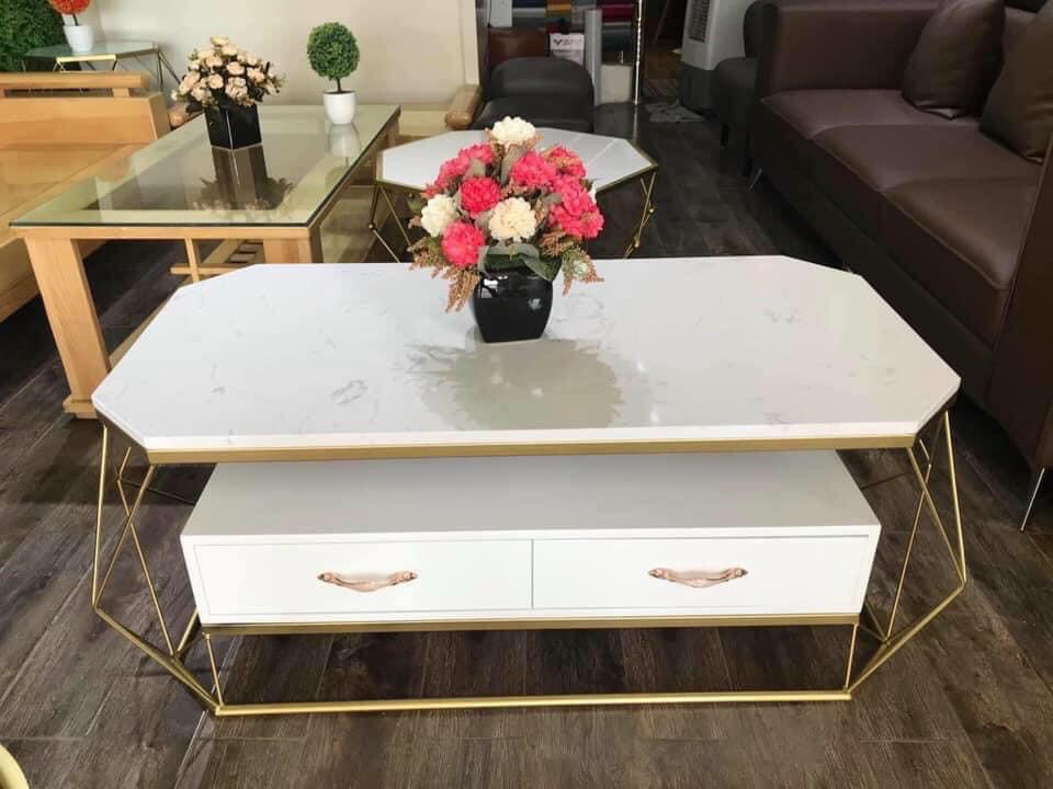 Bàn Trà Sofa Hình Chữ Nhật Mặt Đá Vân Mây Đẹp BT34
