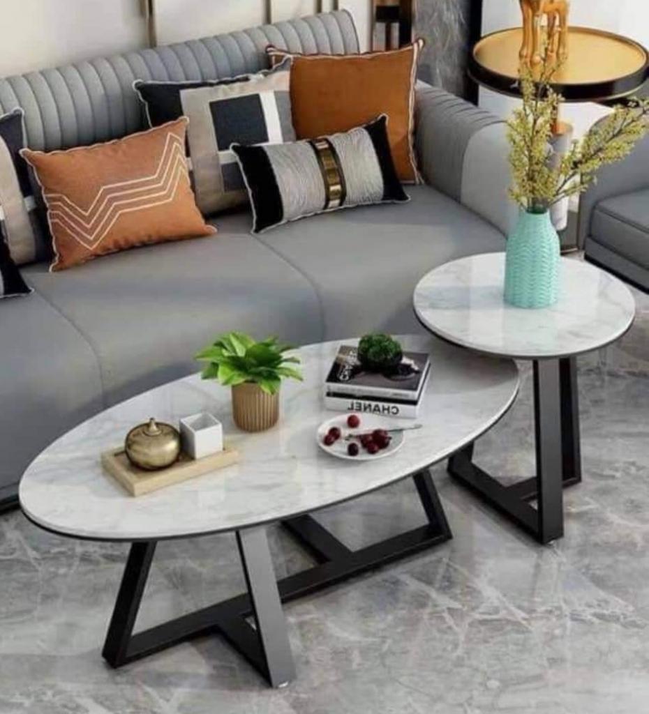 Cặp Bàn Trà Đôi Elip Mặt Đá Vân Mây Giá Rẻ BT11