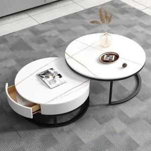 Cặp Bàn Trà Đôi Tròn Mặt Đá Ceramic Cao Cấp BT07 (có hộp để đồ)