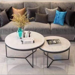 Cặp Bàn Trà Đôi Tròn Mặt Đá Vân Mây BT10