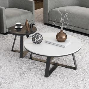 Cặp Bàn Trà Sofa Đôi Tròn Mặt Đá Ceramic Cao Cấp BT28