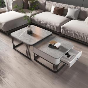 Cặp Bàn Trà Đôi Vuông Mặt Đá Ceramic Cao Cấp BT04 (có hộp để đồ)