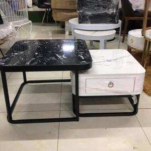 Cặp Bàn Trà Đôi Vuông Mặt Đá 3D đen trắng