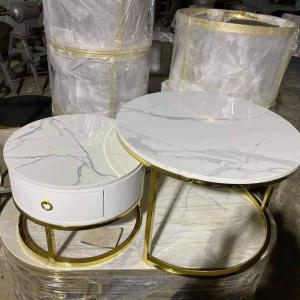 Bàn Trà Mạ Vàng PVD, mặt đá 3d BTD104