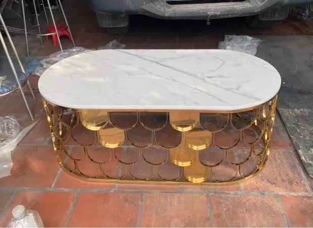 Bàn Trà Mạ Vàng PVD Mặt Đá Cao Cấp CEN-BS131