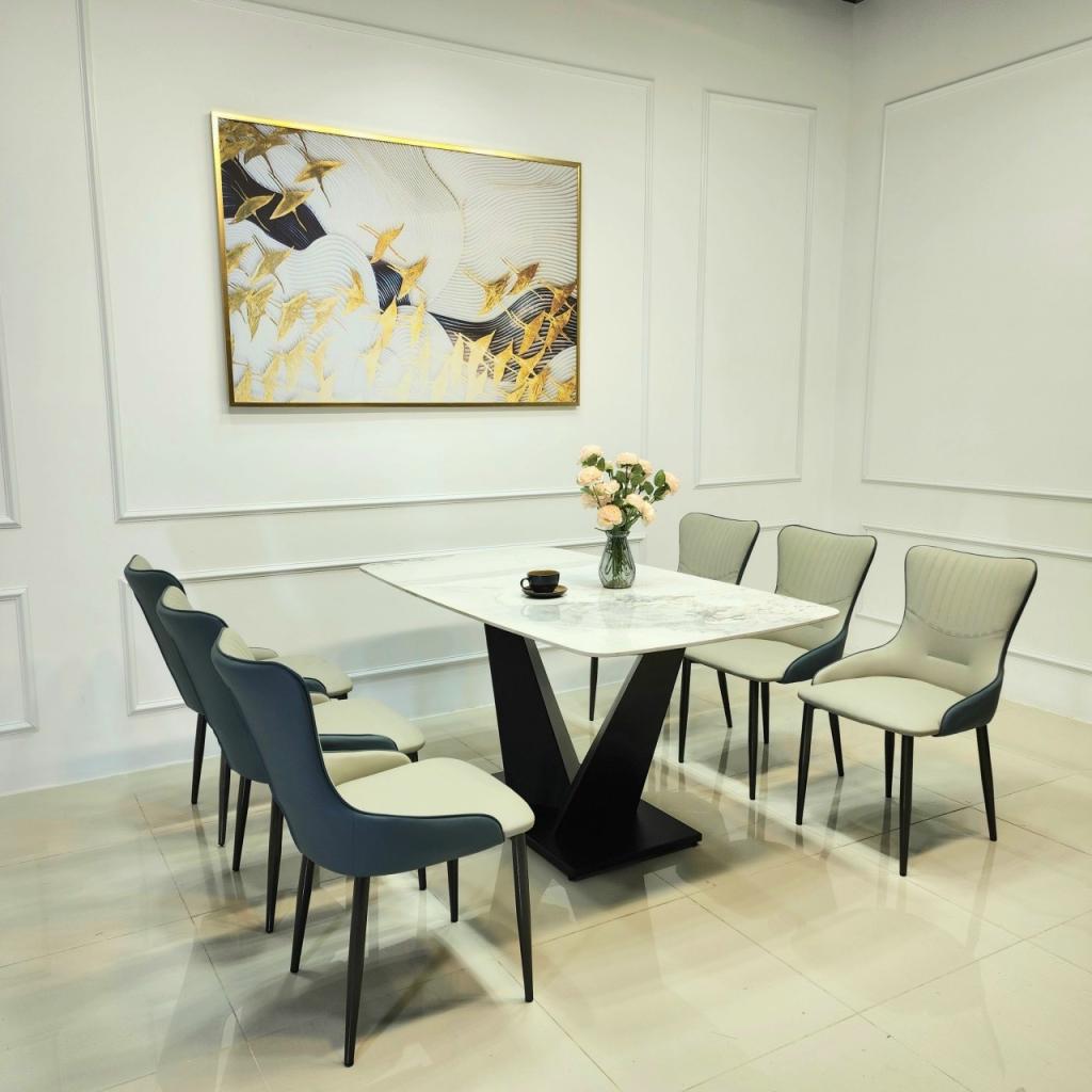 Bộ Bàn Ăn chân V + 6 Ghế Nhập Khẩu CEN-B150