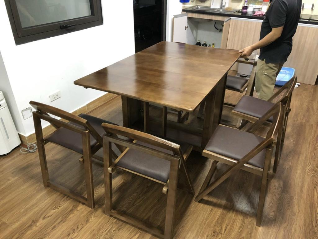 Bộ Bàn Ghế Ăn Thông Minh Gấp Gọn Gỗ Sồi (Bộ 4 Ghế nan) CEN-BG19