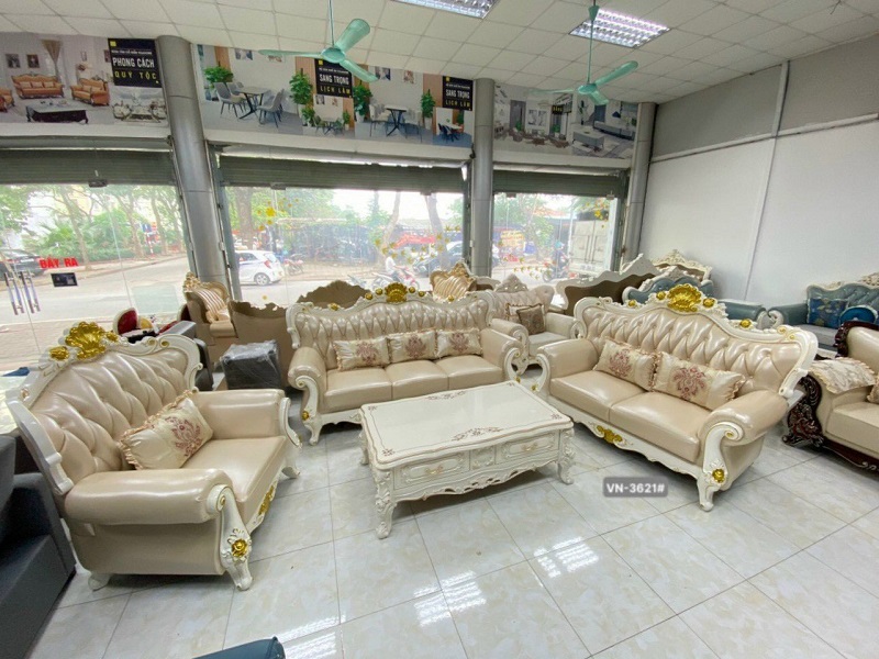 Sofa Tân Cổ Điển Nhập Khẩu SFT08 Gỗ Hồng Vàng, Bọc Da Đức (Có sẵn – XẢ KHO)