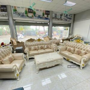 Sofa Tân Cổ Điển Nhập Khẩu SFT05 Gỗ Hồng Vàng, Bọc Da Đức (Có sẵn – XẢ KHO)