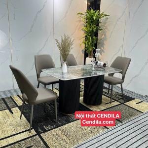 Bộ Bàn Ăn chân trụ ống đôi 4 Ghế CEN-B363 (đá tinh thể xuyên sáng sang trọng)