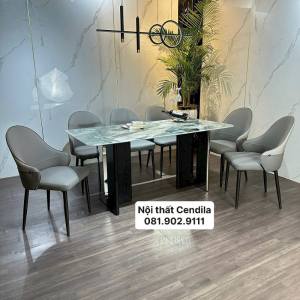 Bộ Bàn Ăn 4 Ghế bọc da chống xước, mặt đá tinh thể suyên sáng CEN-B412