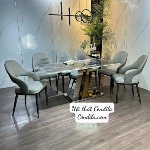 Bộ Bàn Ăn 4 Ghế bọc da chống xước, mặt đá tinh thể suyên sáng CEN-B411