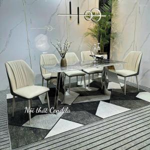 Bộ Bàn Ăn 6 Ghế bọc da chống xước, mặt đá tinh thể suyên sáng CEN-B418