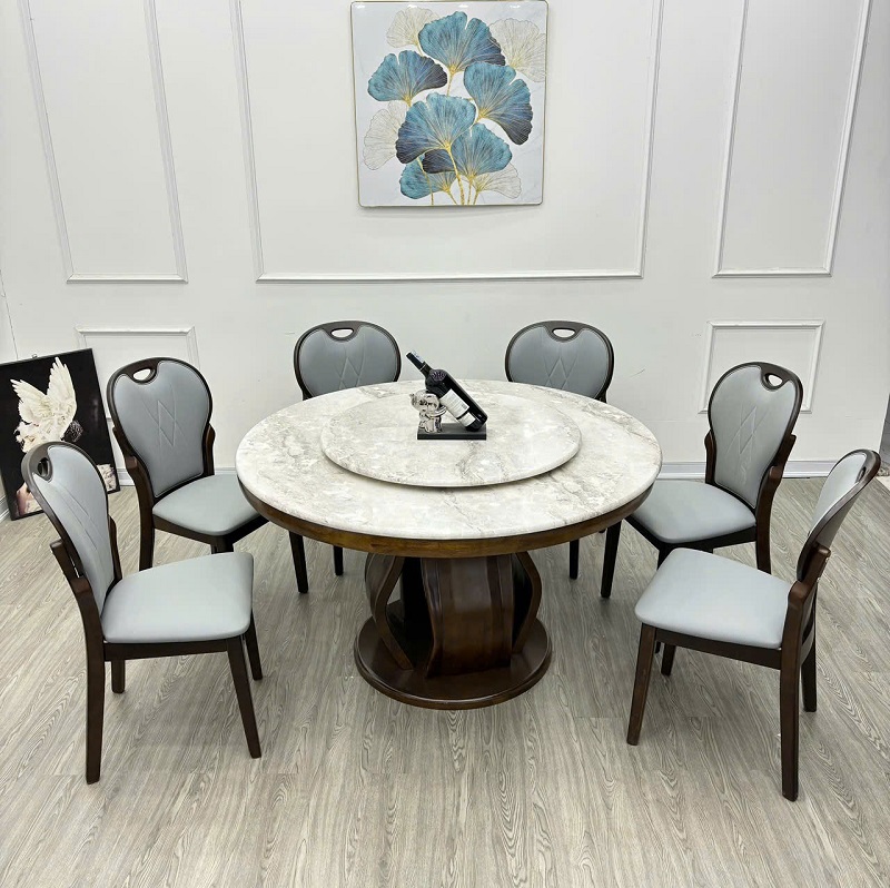 Bộ Bàn Ăn Gỗ 6 Ghế Bọc Da Nhập Khẩu CEN-B408