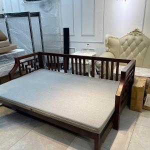SOFA GIƯỜNG GỖ SỒI CAO CẤP SẢN XUẤT TẠI XƯỞNG - HÀNG LÀM KỸ BỀN ĐẸP , KÍCH THƯỚC 2M2X1M5 , BỌC VẢI BỈ - HÀNG CÓ SẴN